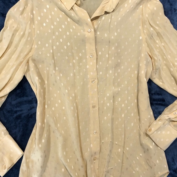 H&M Trend Yellow Gold Button Down Blouse Shirt Top Long Sleeve Polka Dot 4 US - Picture 7 of 16